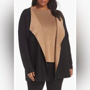 Eileen Fisher Silk & Organic Cotton Cascading Front Cardigan Black Reversible